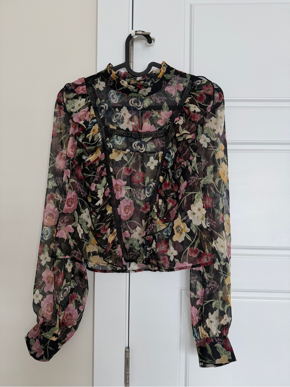 Brand new Zara Sheer Black Floral Ruffle Blouse